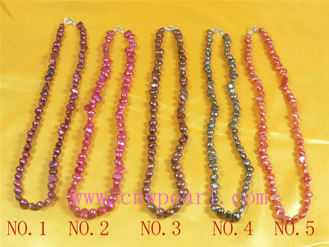 6-7mm nugget dye color freshwater pearl necklace
